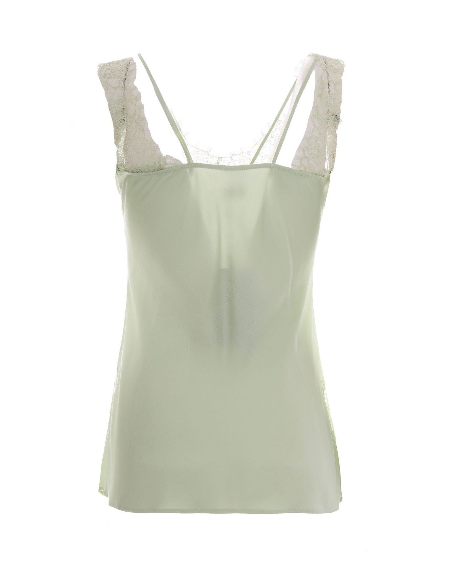 Celadon Twill Viscose Top With Intricate Lace Inserts