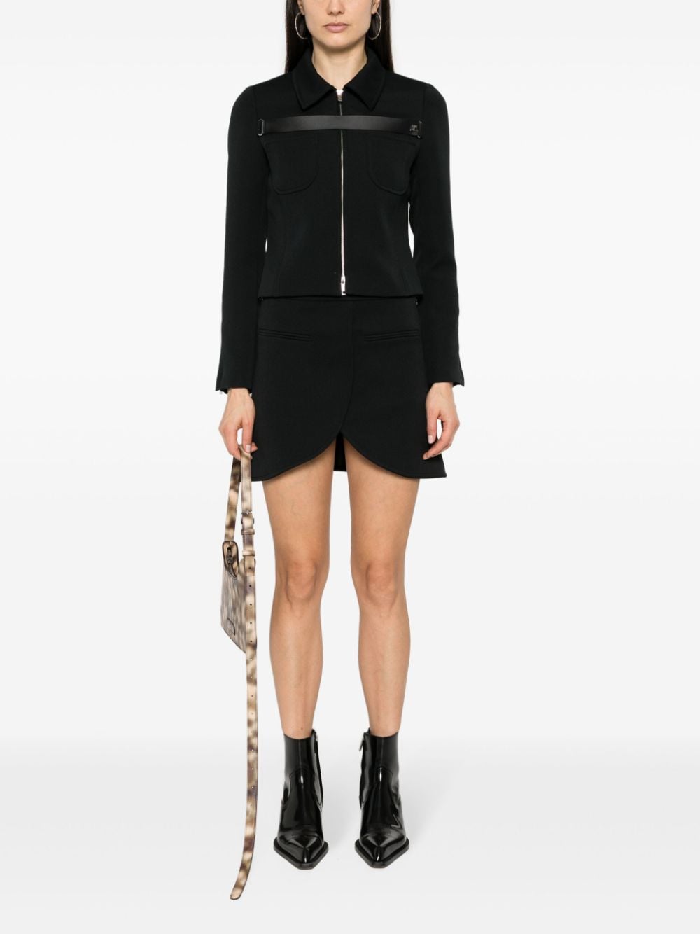 Asymmetric Hem Black Twill Weave Skirt