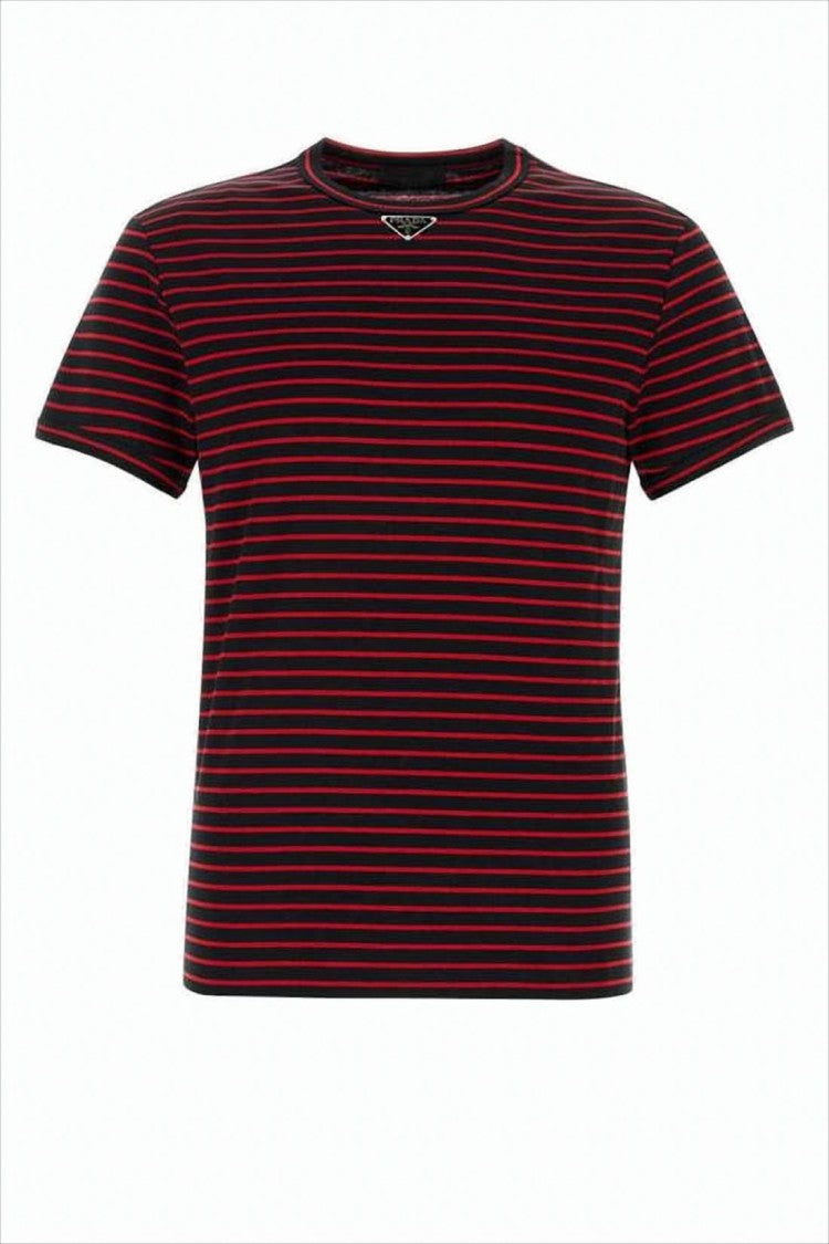 Short-Sleeved Striped T-Shirt with Triangular Logo Detail
