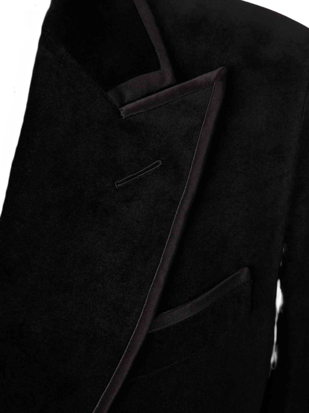 Double-Breasted Black Jacket With Satin Piping And Covered Buttons