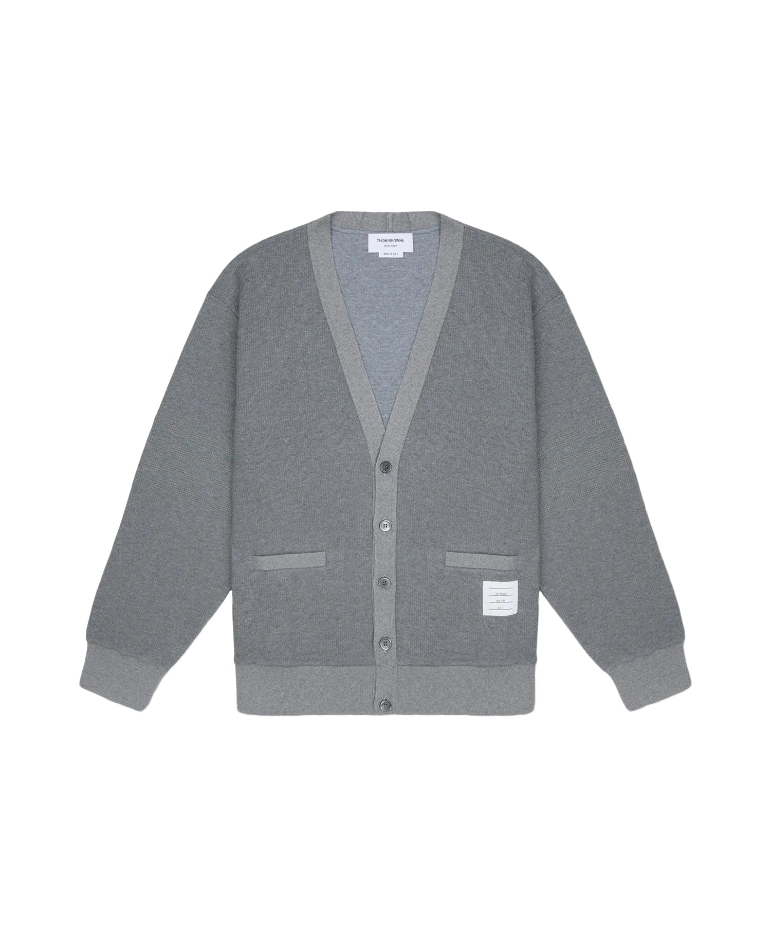 Grey Knit Cardigan with V-Neckline and Button-Down Front