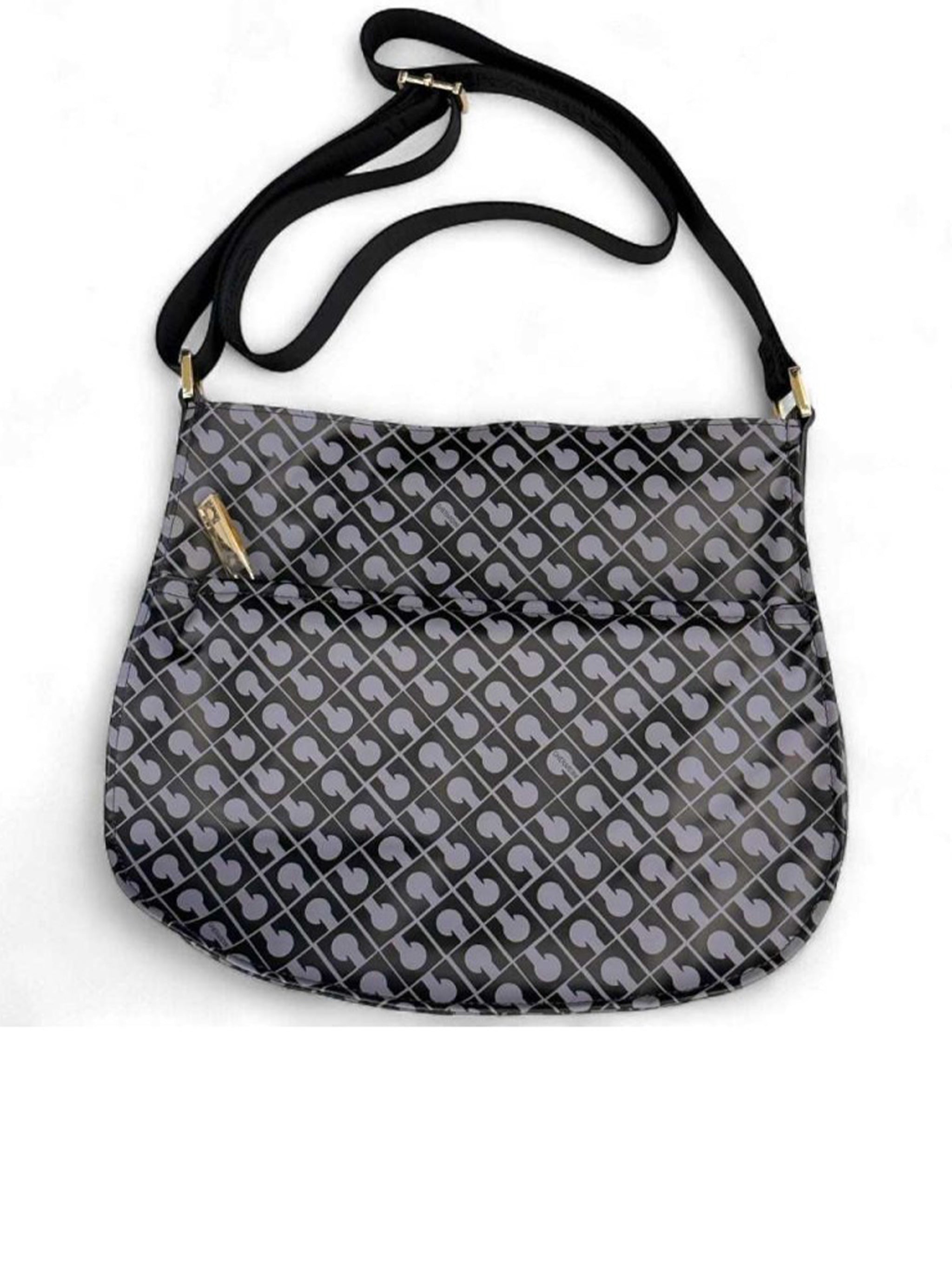 Grey Curved Geometric Pattern Crossbody Satchel