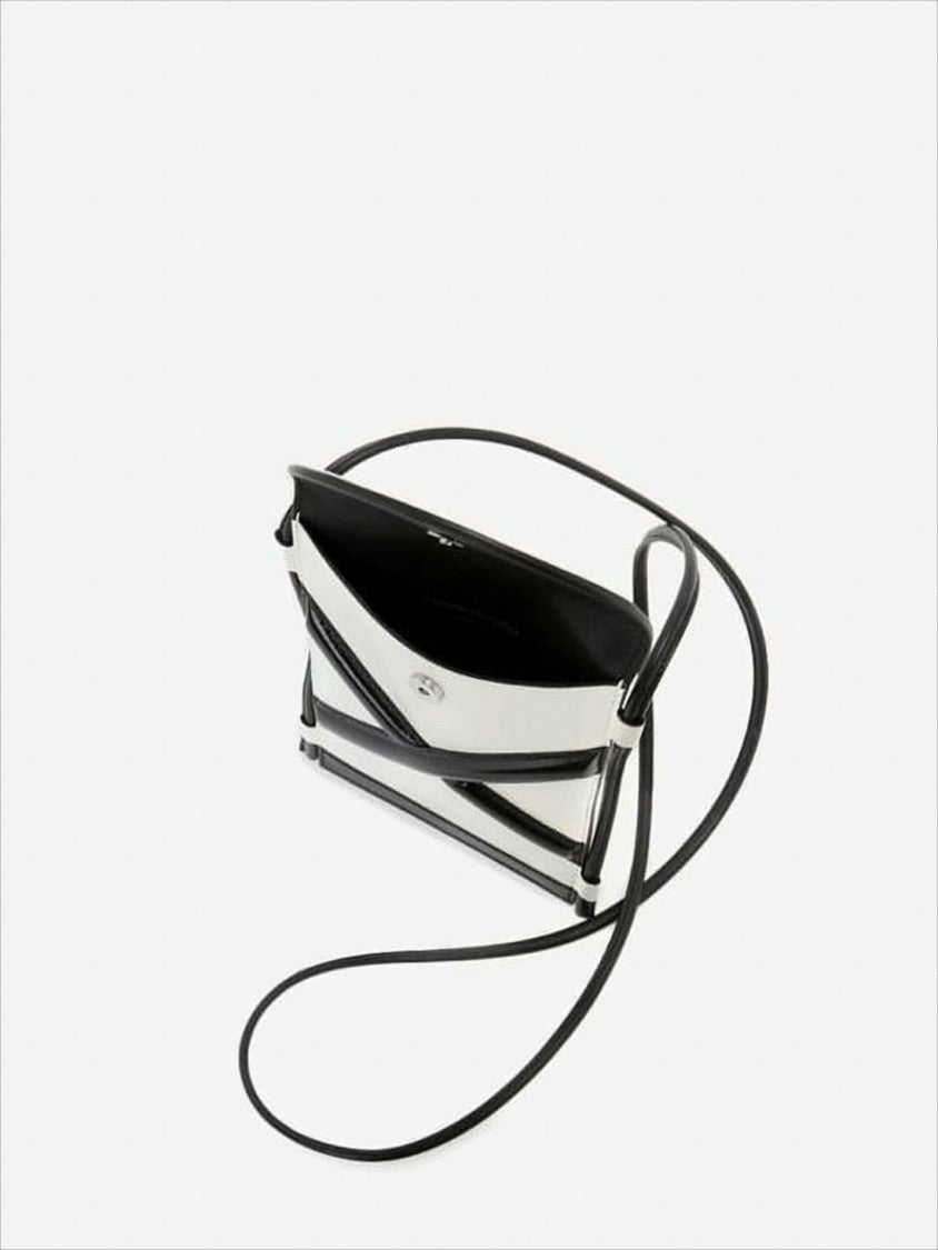 Compact White Leather Crossbody Bag with Black Accents