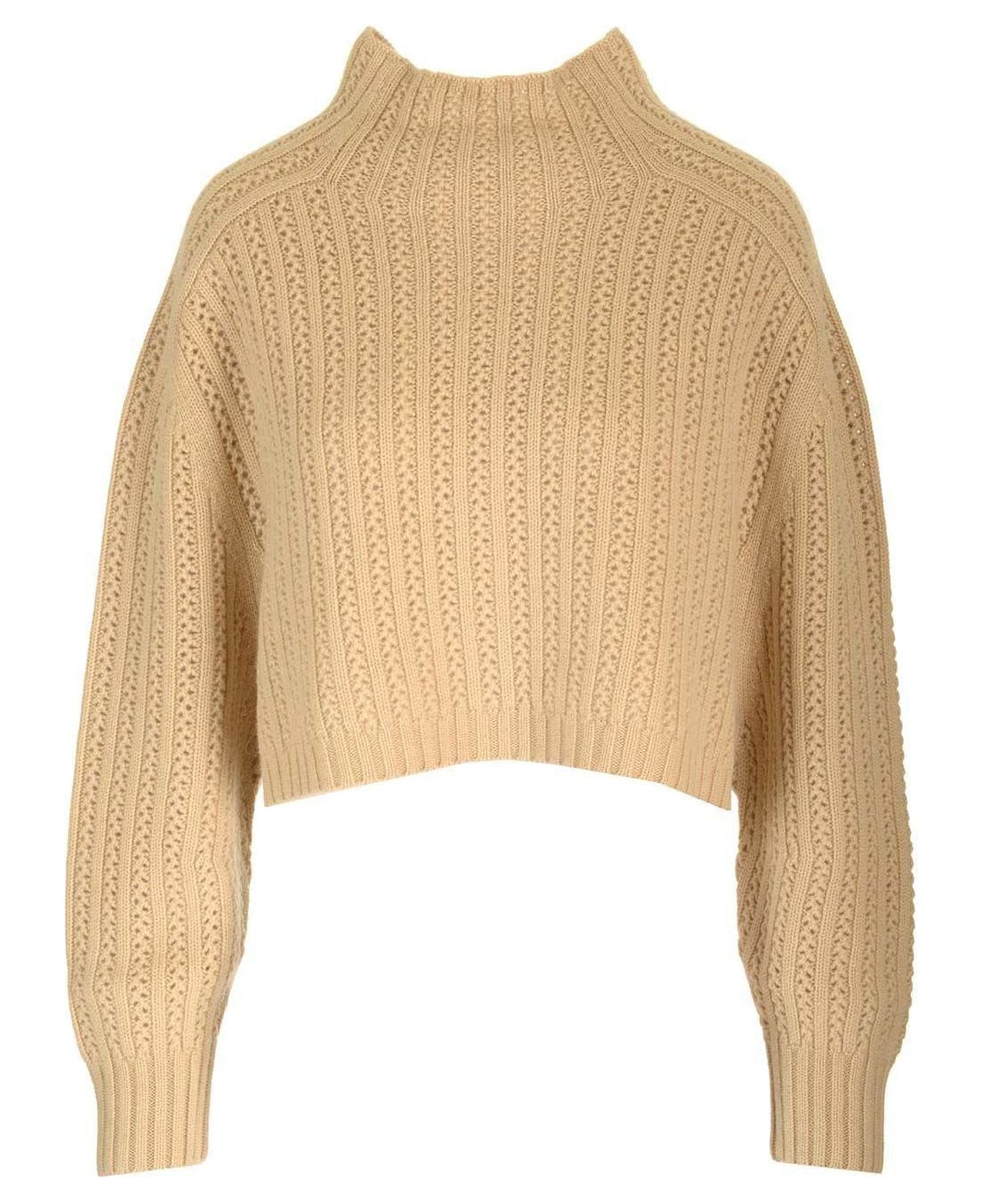 Textured Knit Cropped Turtleneck Sweater