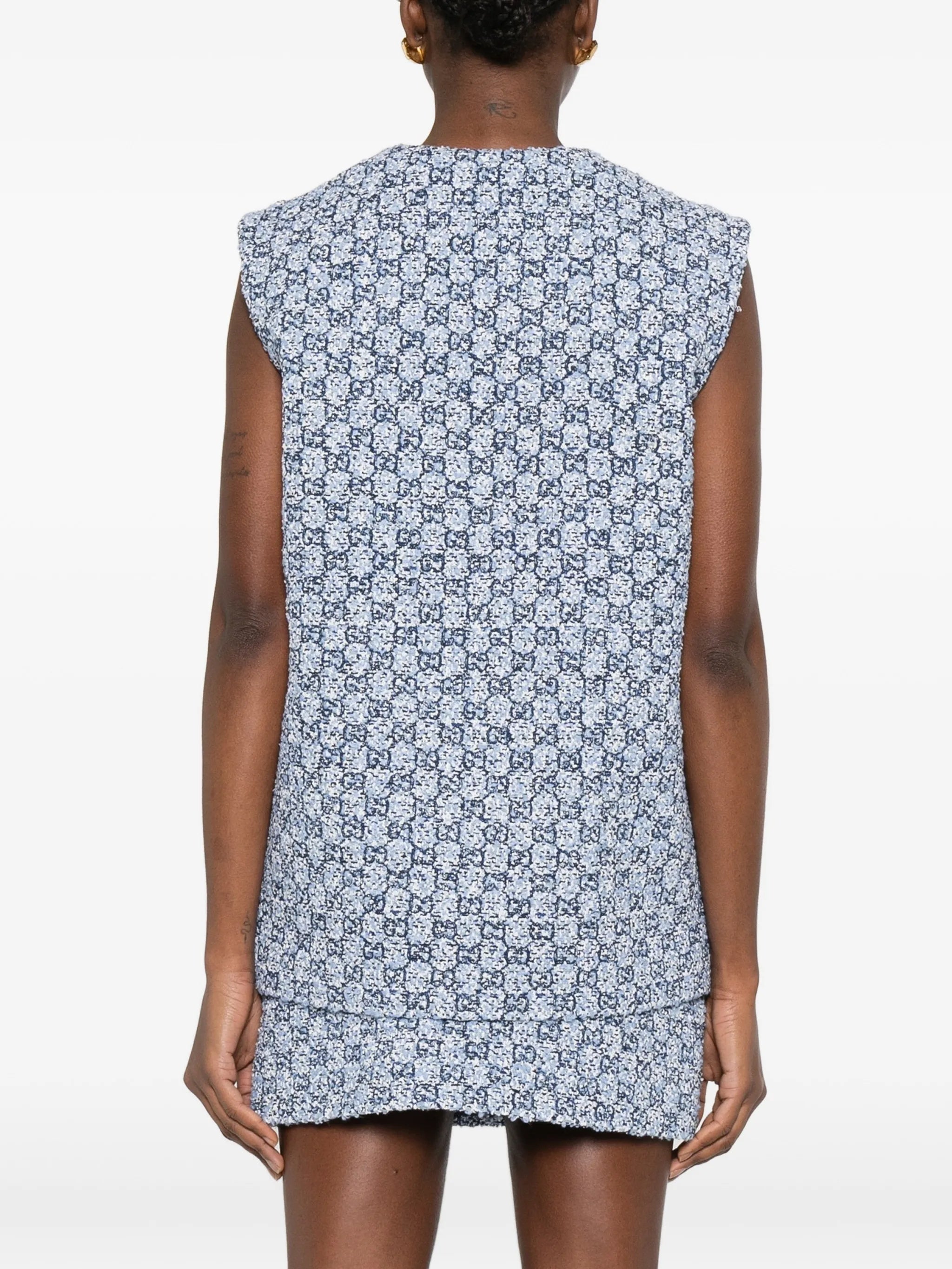 Blue/White Gilet GG Tweed Boxy Gilet
