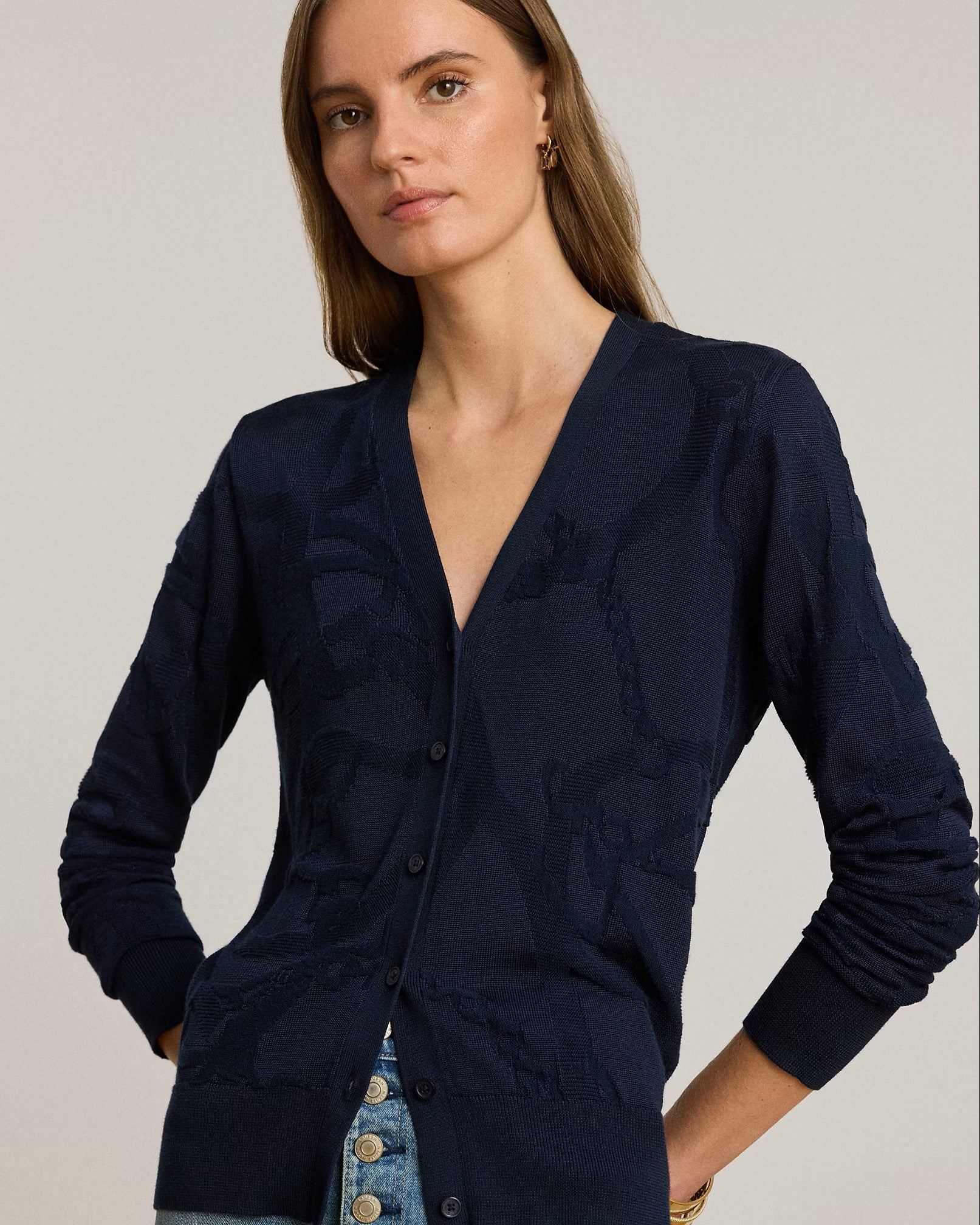 Navy Blue Denzel Rayon Cardigan Sweater
