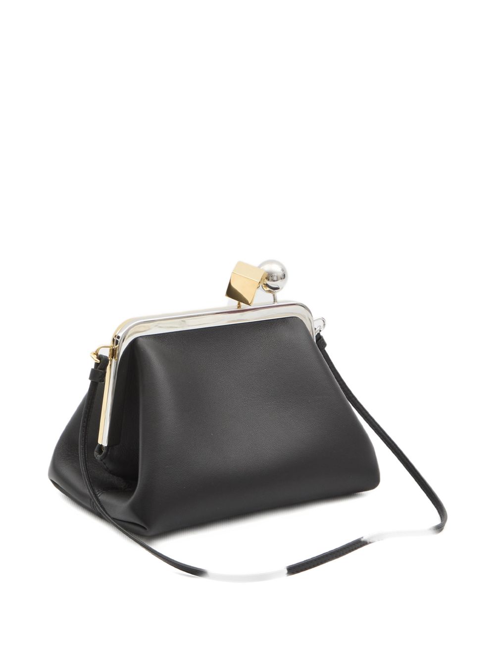 Structured Black Bag With Gold-Tone Frame And Unique Clasp