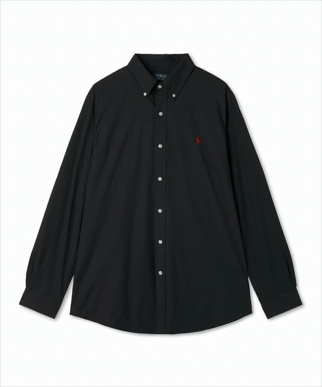 Long-Sleeve Black Tailored Shirt with Button-Down Collar
