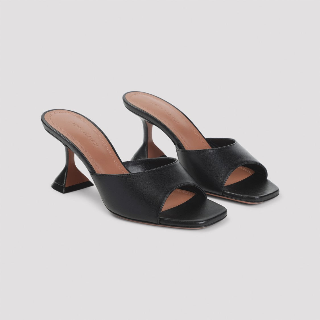 Open-Toe Black Nappa Leather Mules With Flared Heel