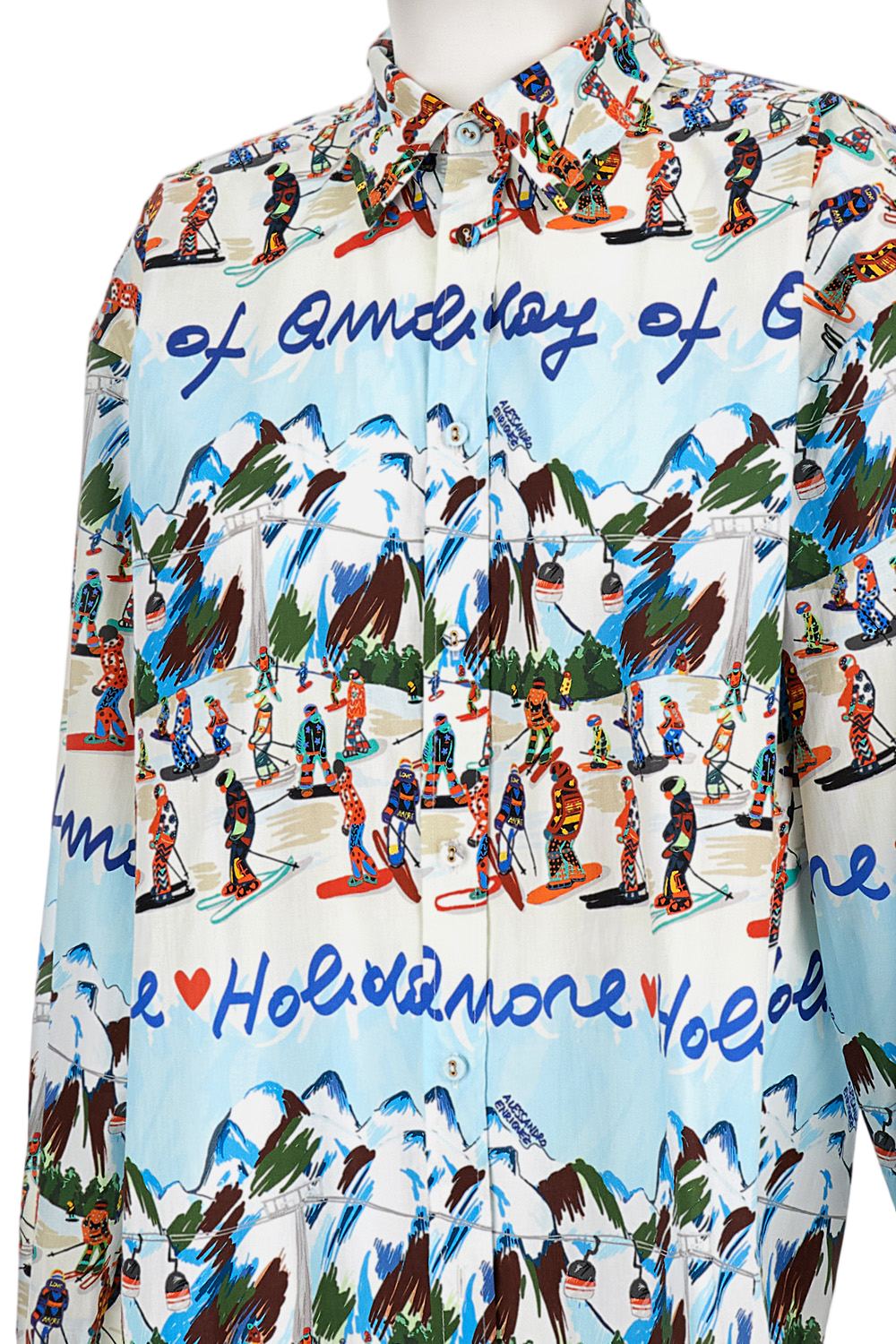 Multicolor Ski Scene Shirt With Classic Collar