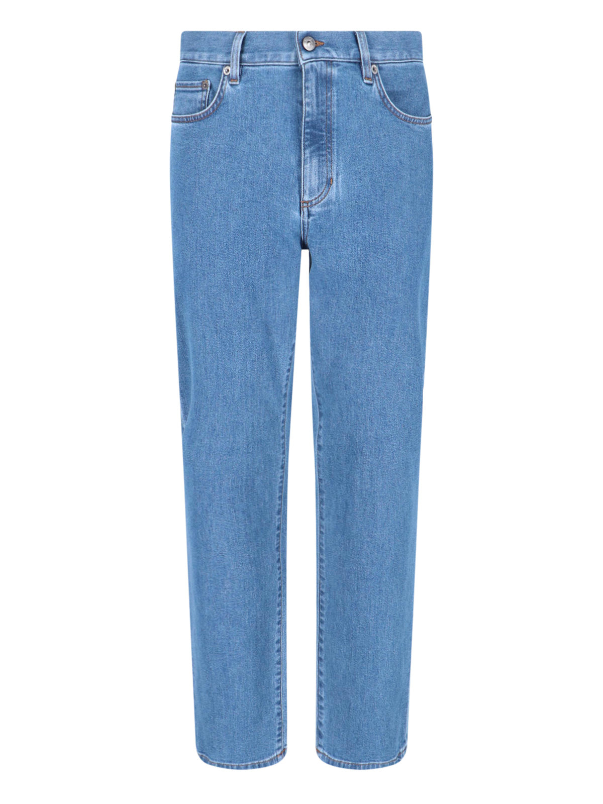 Blue High-Waist Cotton Denim Straight Jeans