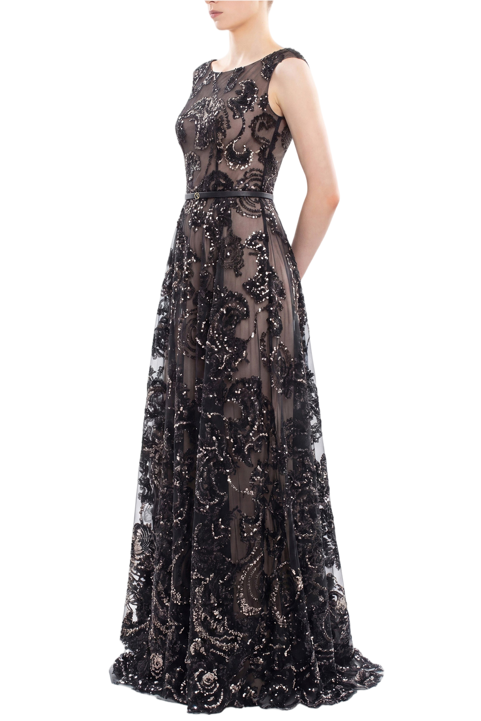 Embroidered Tulle Long Dress