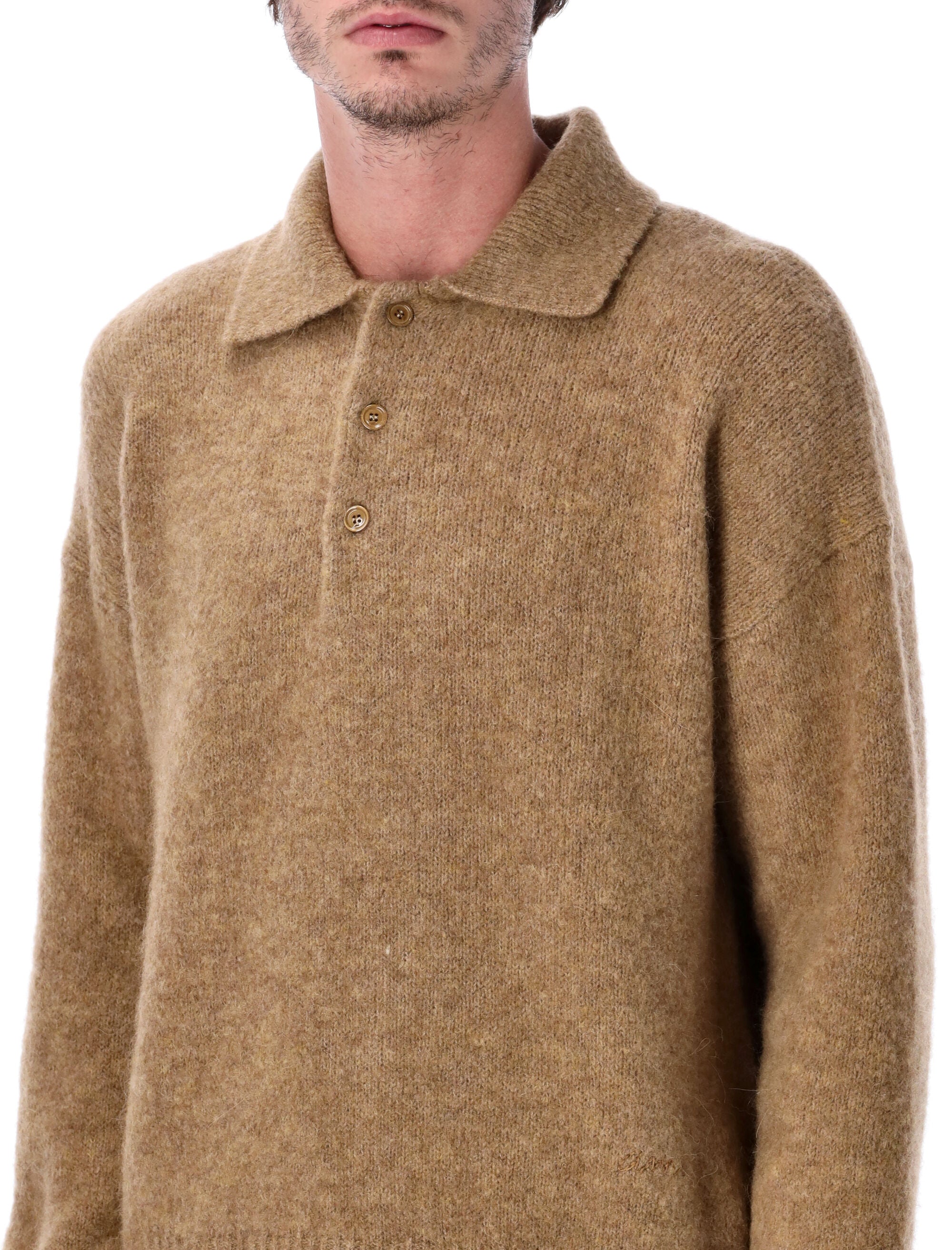 Grey Wool And Alpaca Polo Sweater