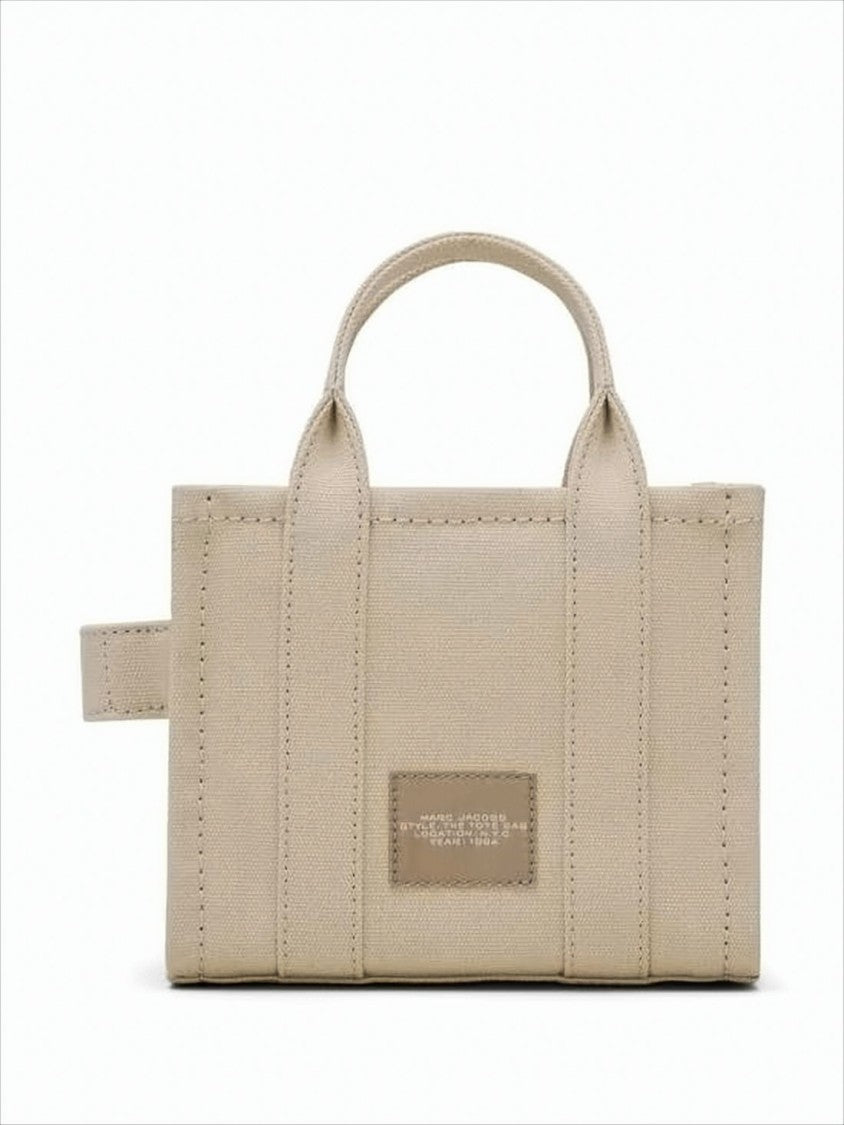 Compact Beige Cotton Canvas Tote with Detachable Strap