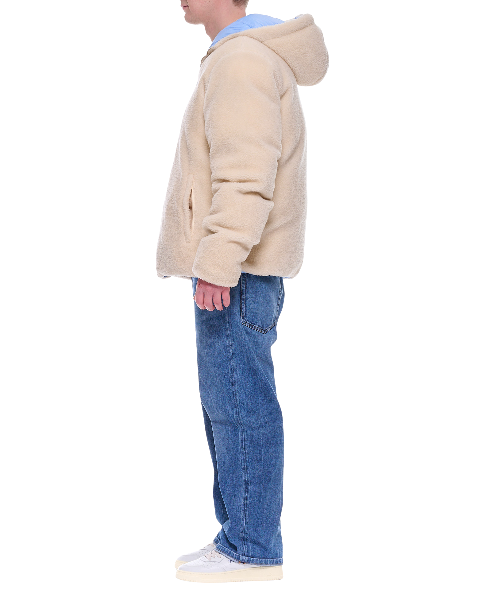 Beige Teddy Bomber Jacket with Hood Zip
