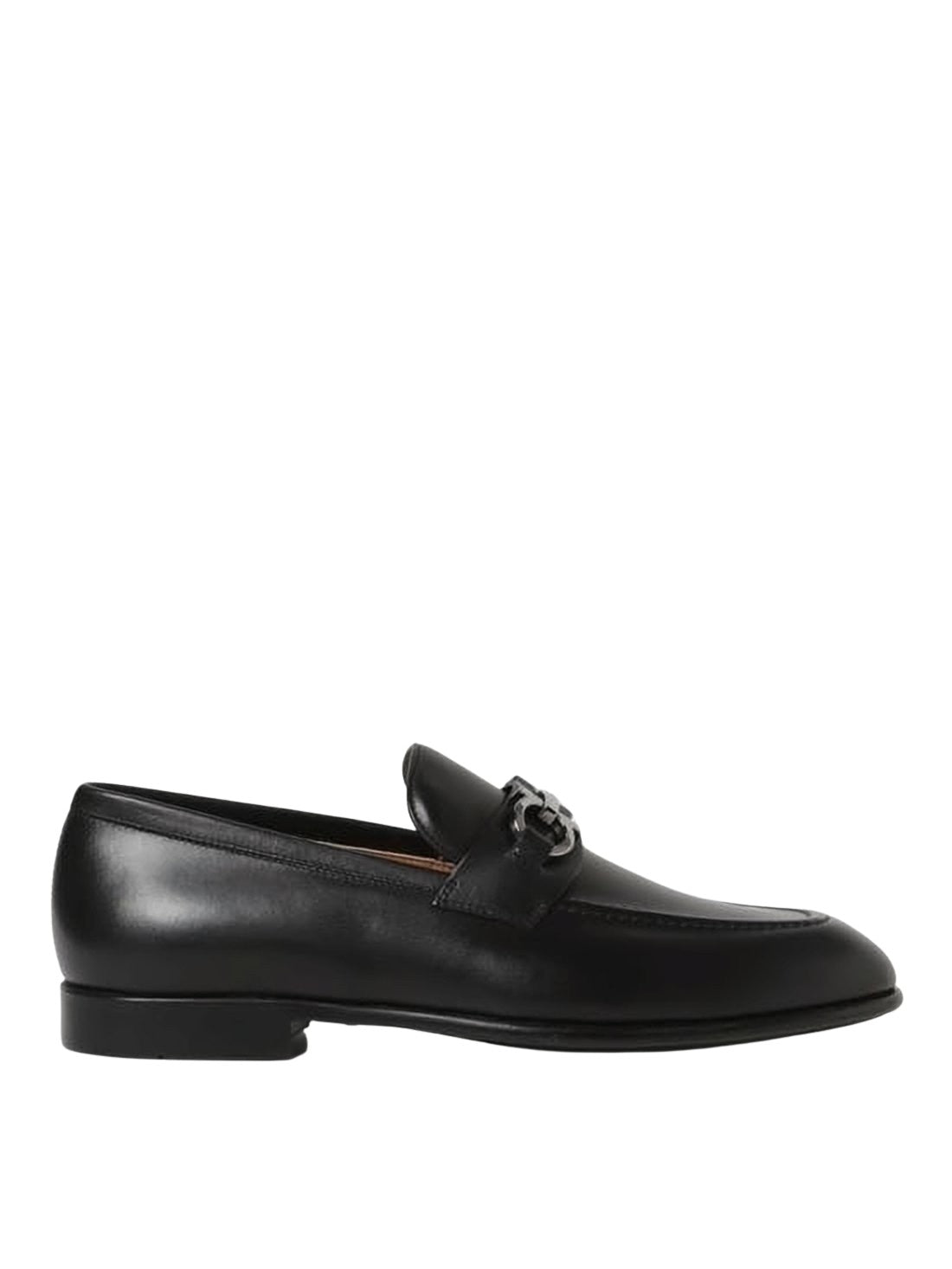 Black Calf Leather Loafers with Metal Bit Detail