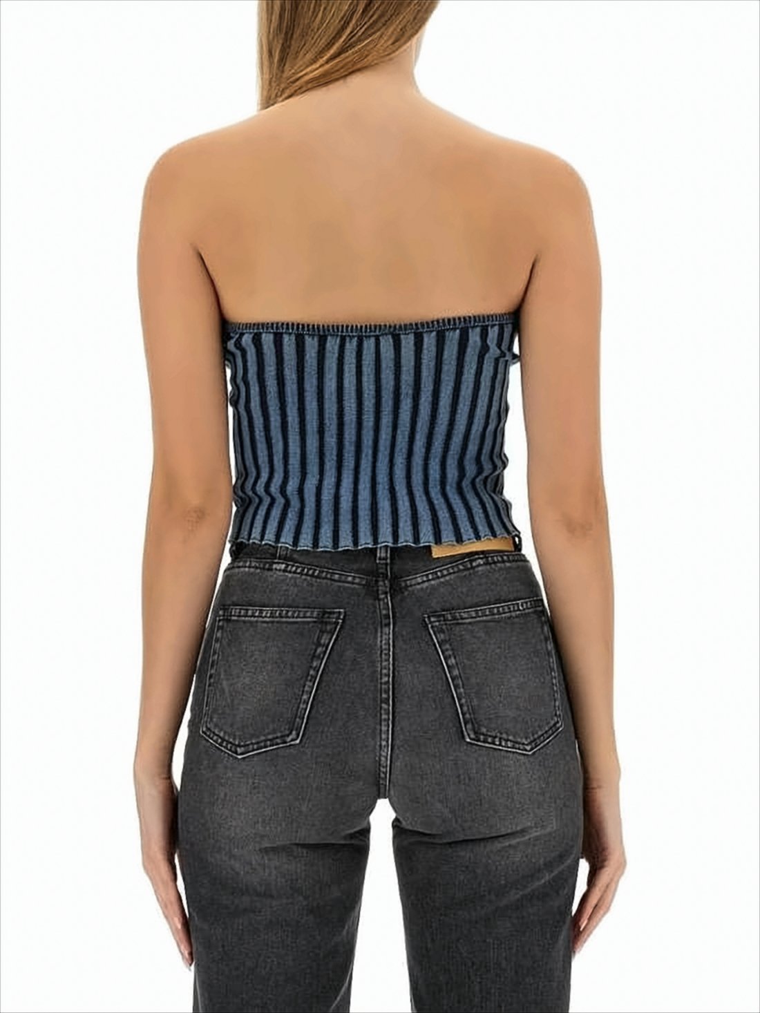 Strapless Ribbed Knit Top with Cutout