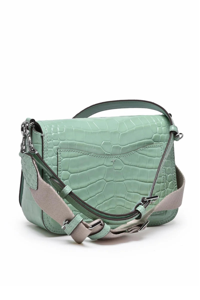 Thea Embossed Flat Flap Shoulder Bag - Green