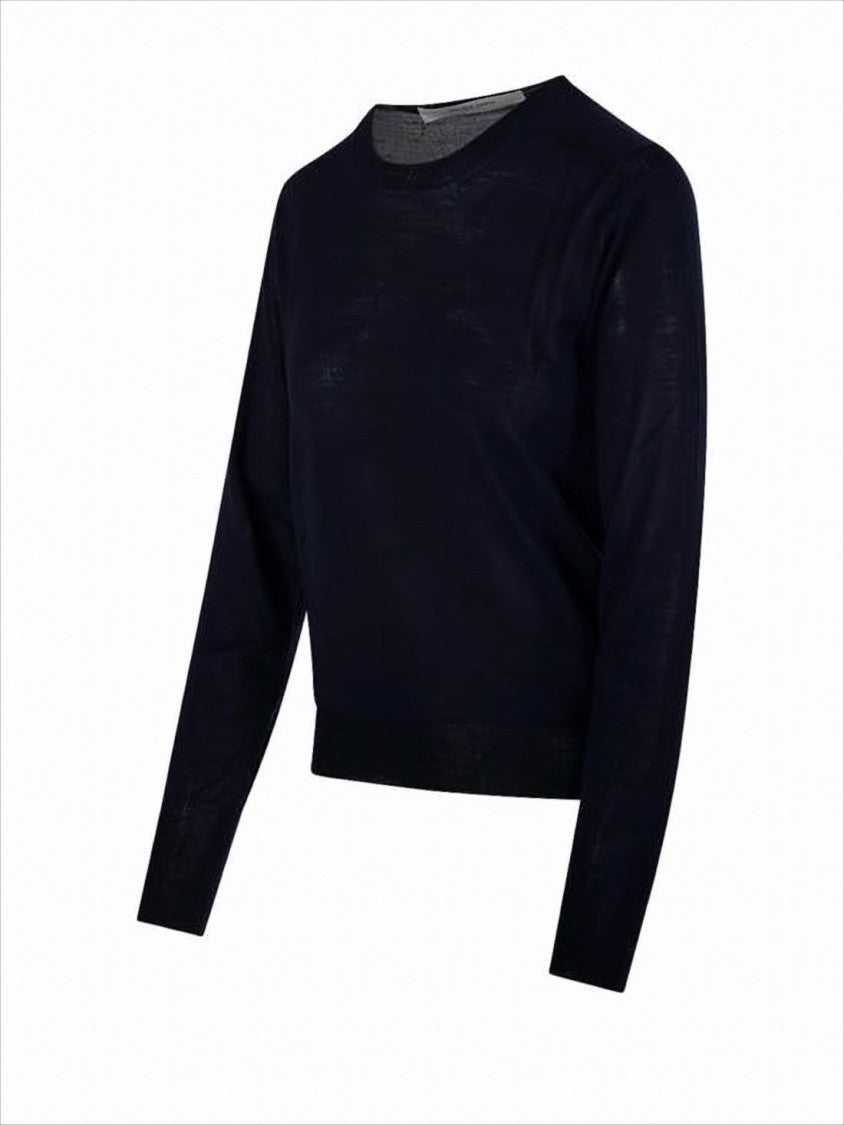 Minimalist Black Wool Sweater with Patch Detail