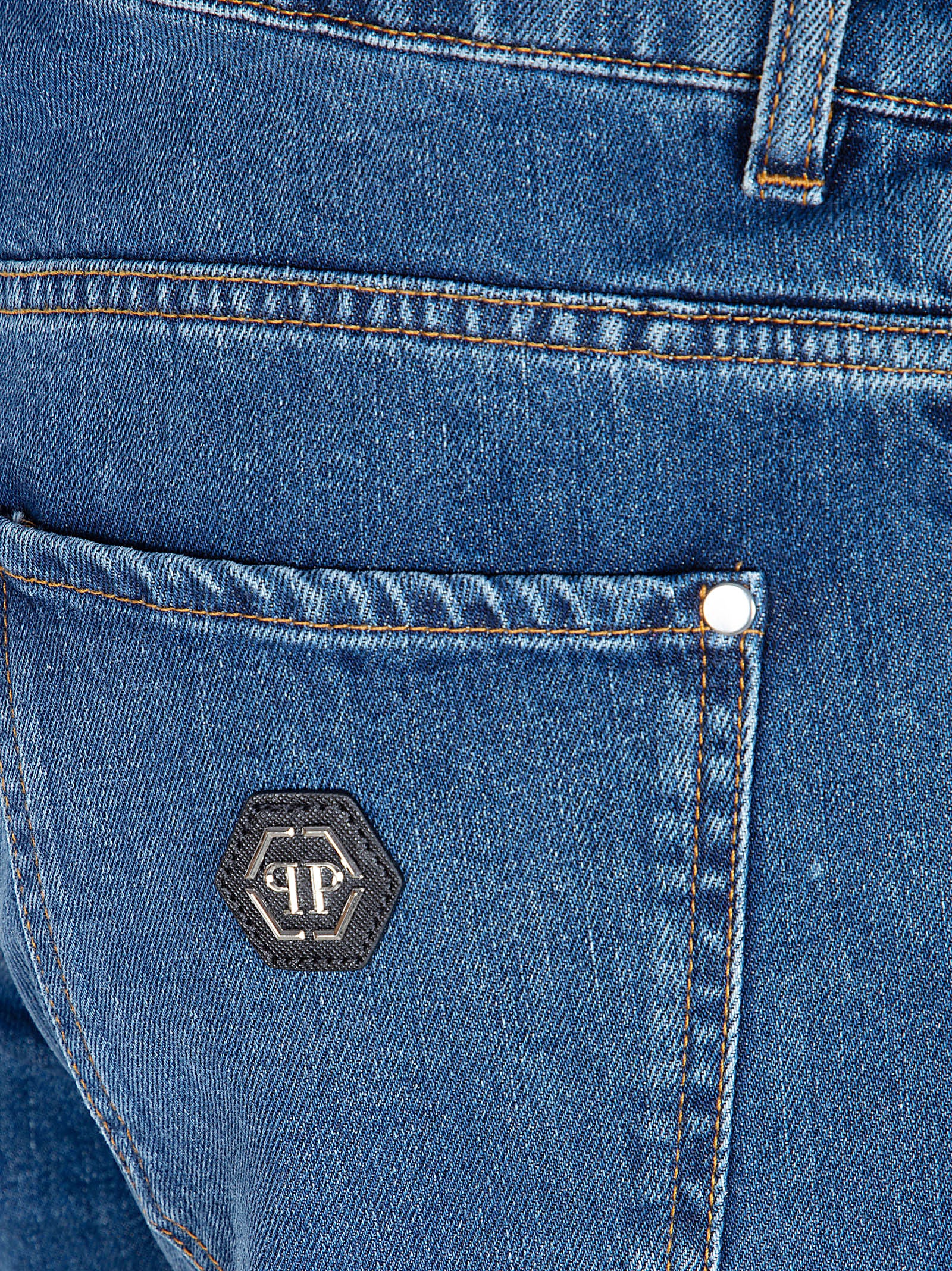 Straight-Leg Blue Denim Jeans with Logo Patch