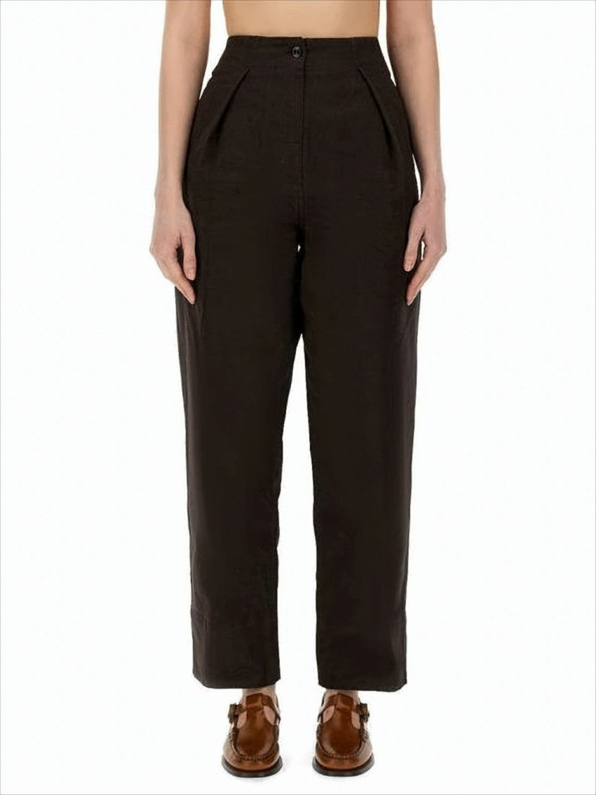 High-Waisted Straight-Leg Pants with Front Pleats