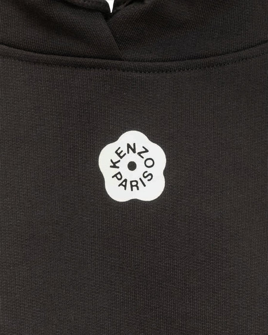 Cropped Cotton Hoodie With Drawstring Hood And Logo Detailing