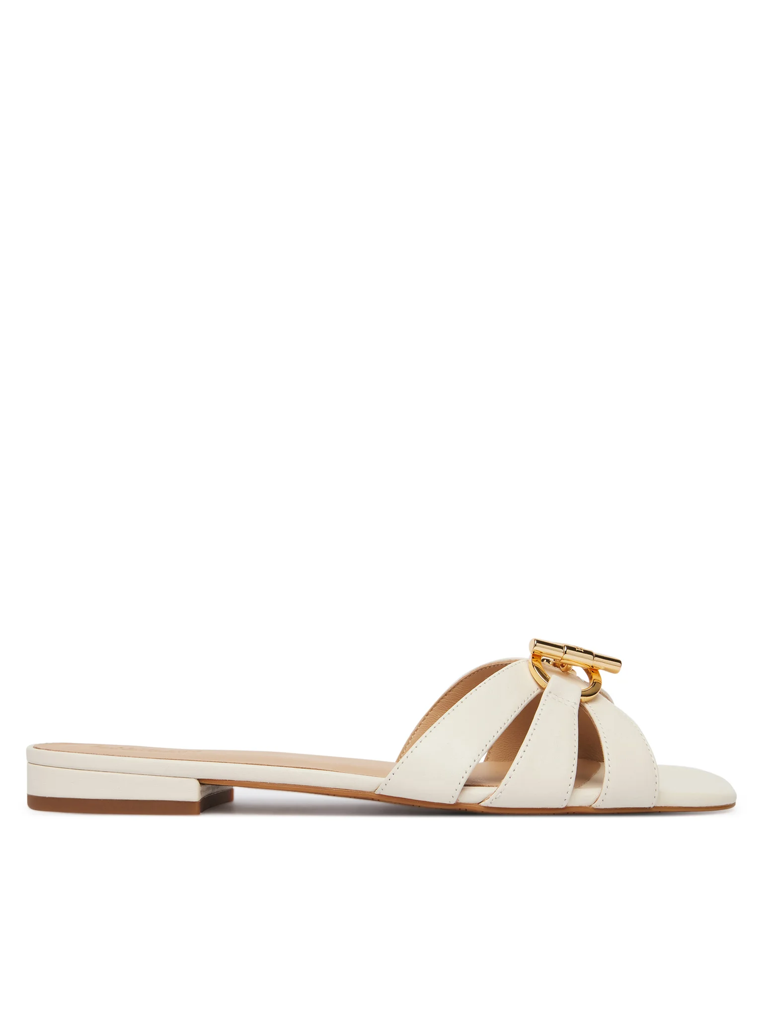 Minimalist Flat Slide Sandals with Gold-tone Buckle