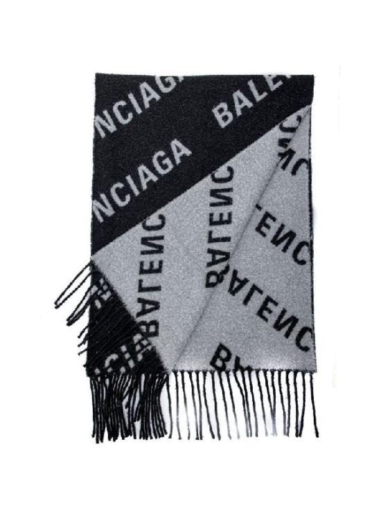 Rectangular Logo Print Scarf with Fringed Edges