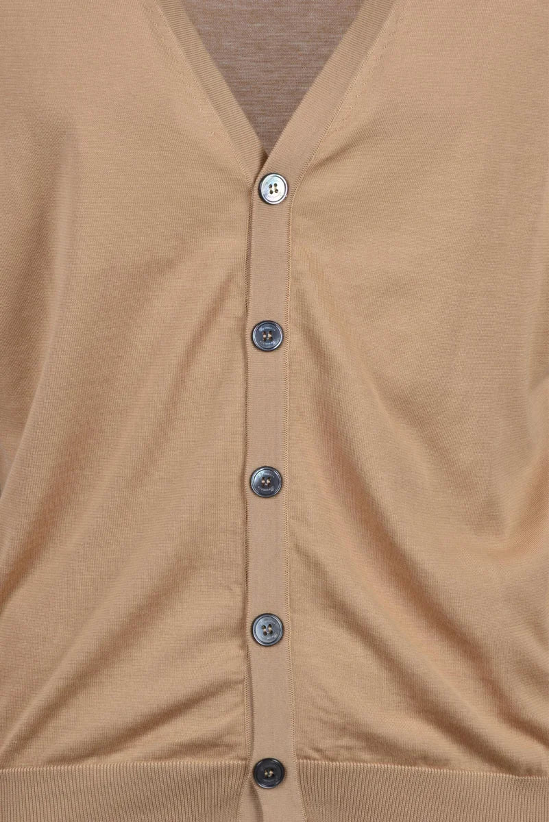 Cotton V-Neck Cardigan - Beige