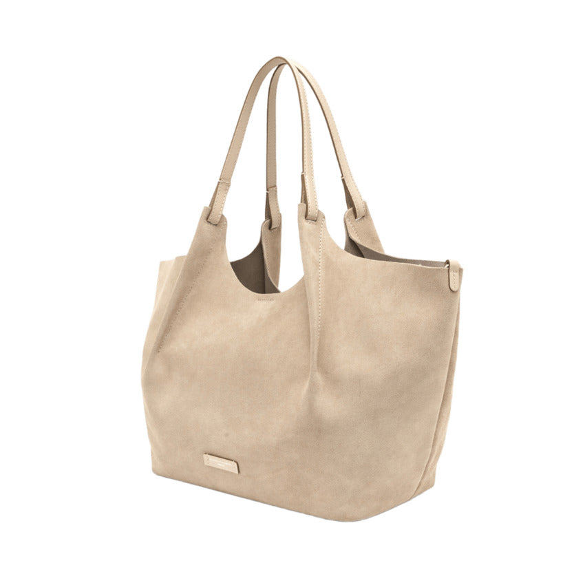 Nude Suede Handbag with Leather Top Profiles