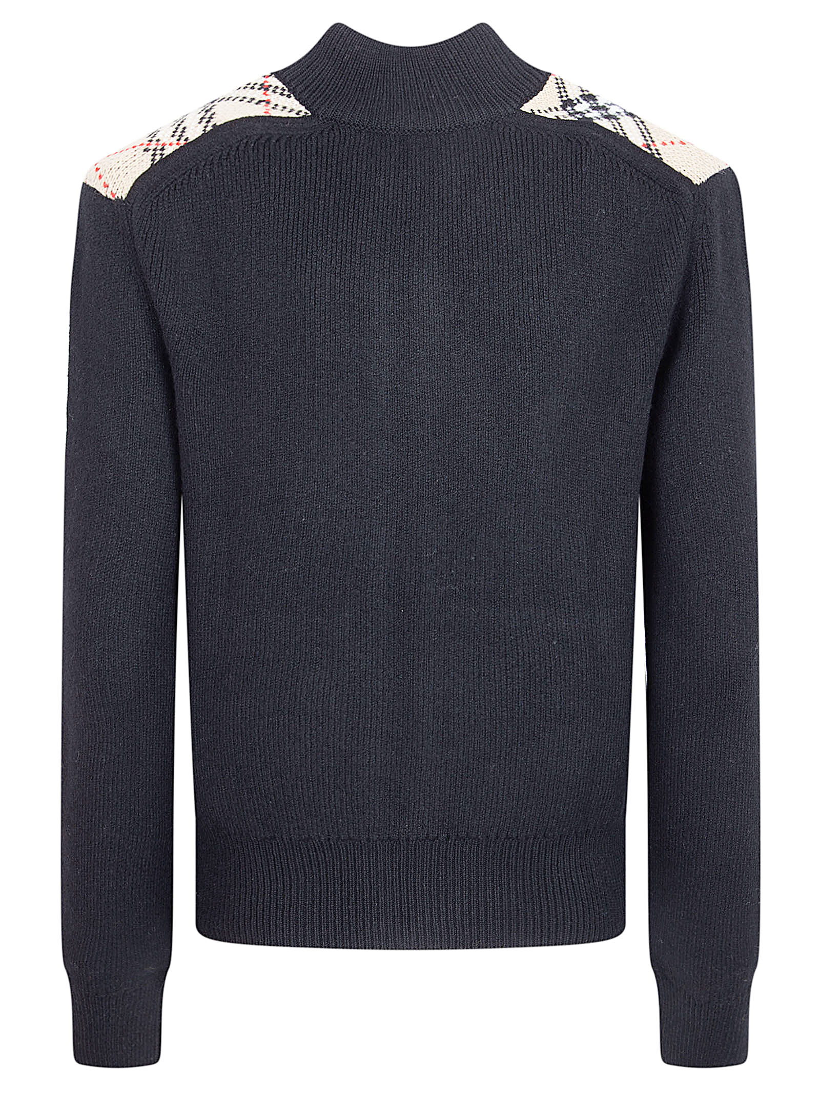 Cashmere-Wool Blend Cardigan with Plaid Patches and Full-Zip Closure