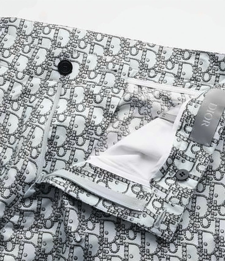 Monogram Pattern Silk Shorts with Tailored Fit