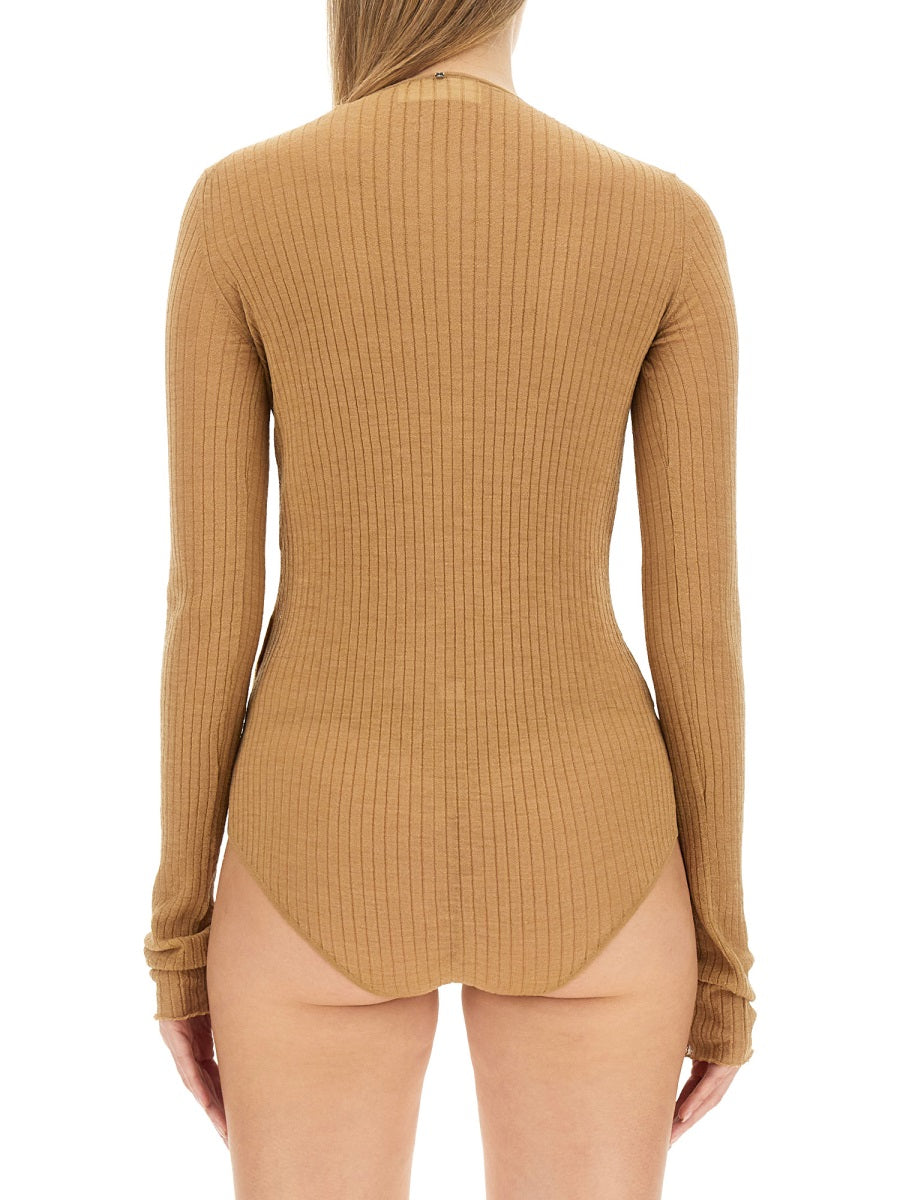 Ribbed Slim Fit Bodysuit With Button Closure