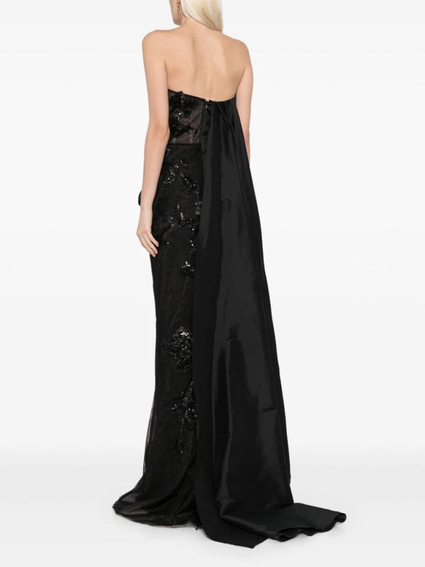 Tulle Strapless, Beaded Dress With A Taffeta Draping And Tail