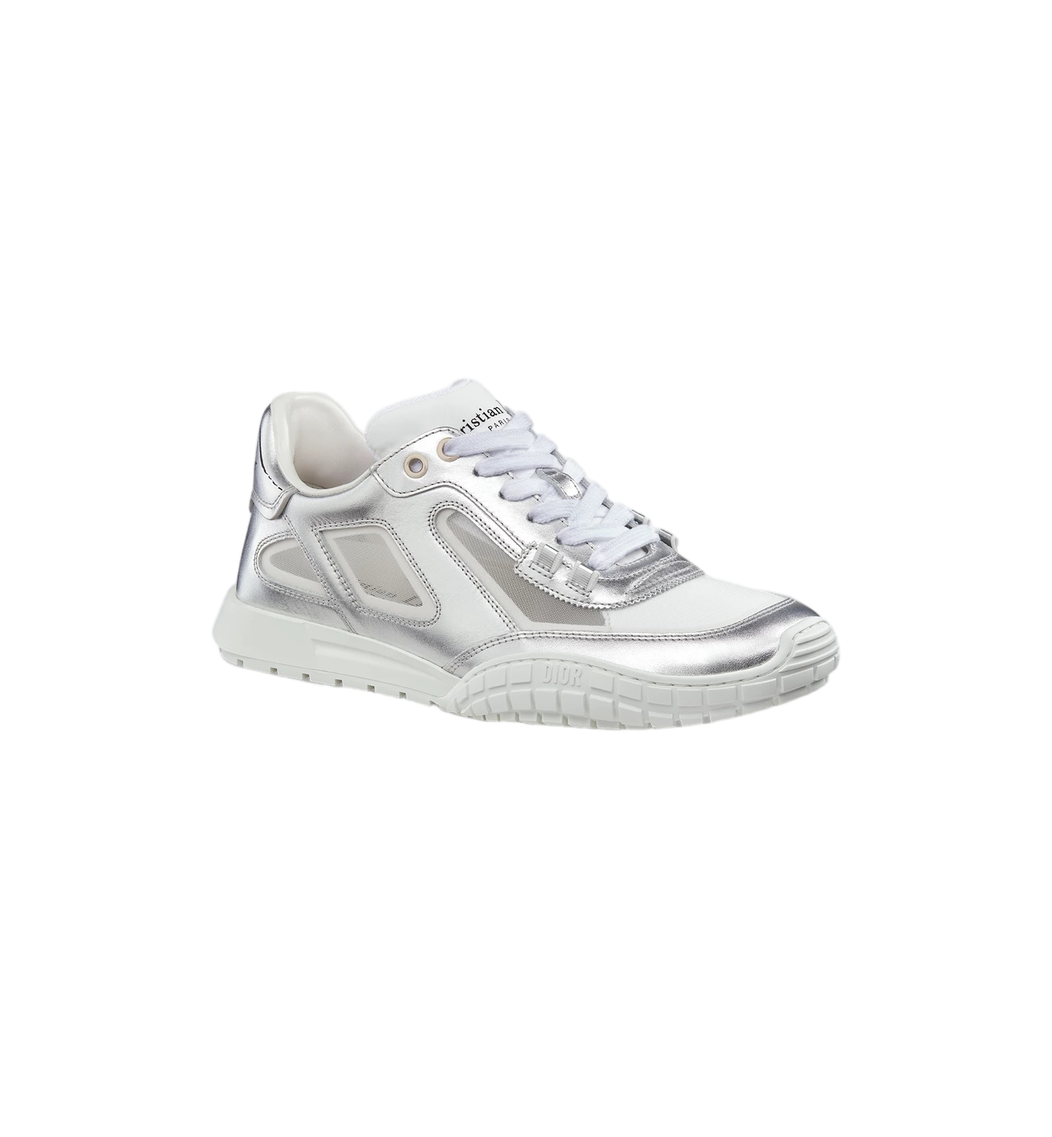 Metallic Silver White Mesh Sneakers