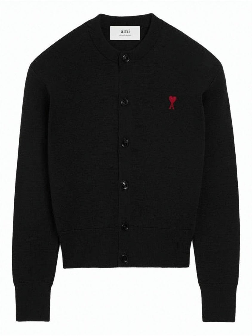 Cropped Black Wool Cardigan with Round Neckline