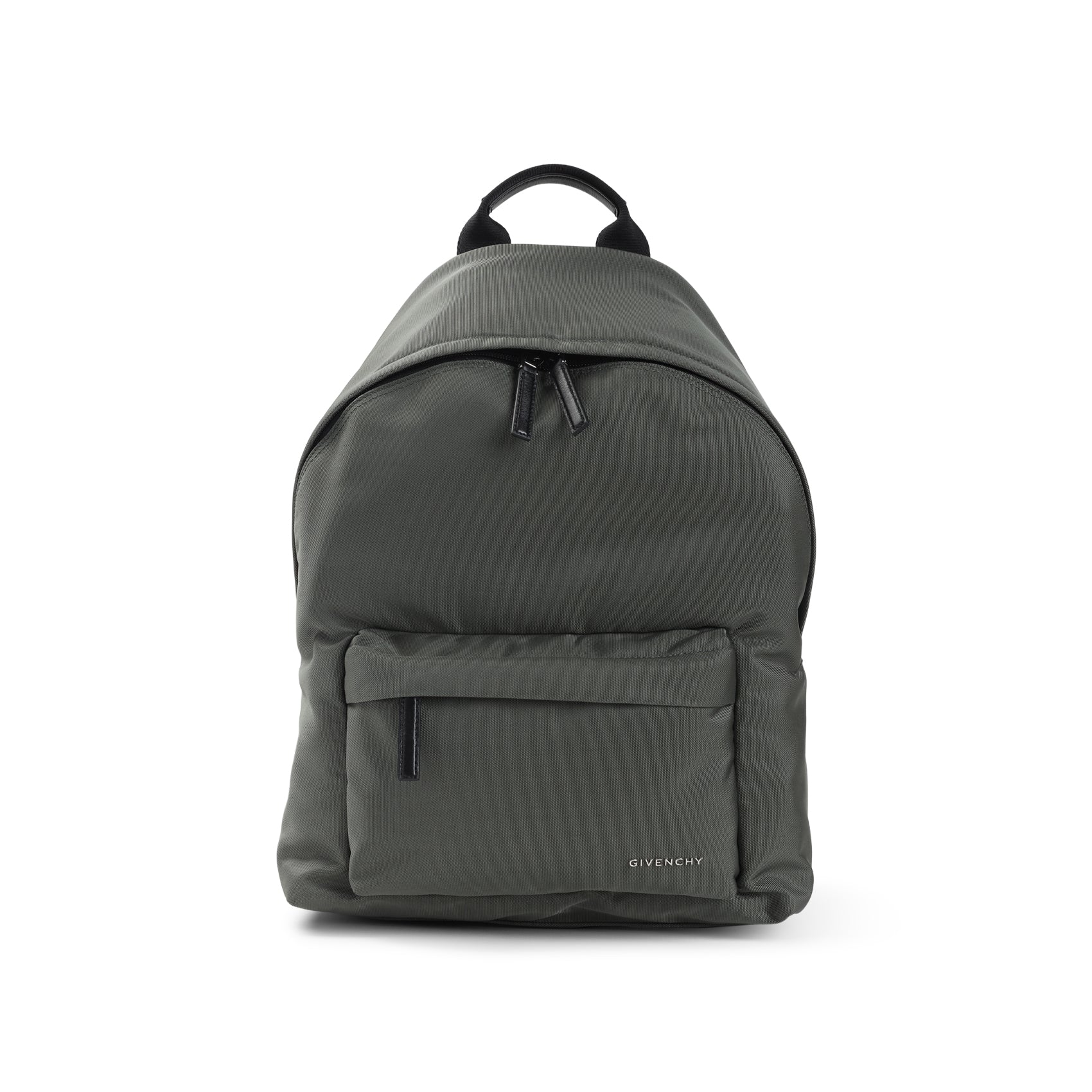 Green Salvia Polyamide Backpack with Black Leather Accents