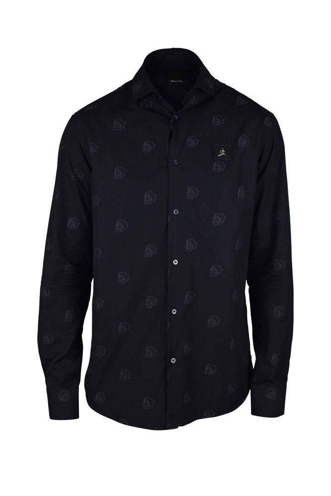 Black Striped Cotton Shirt With Skull Motif