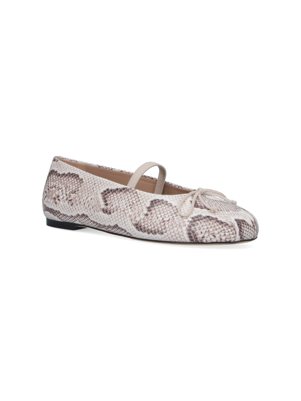 Cream Prima Bow Snake Print Ballerinas