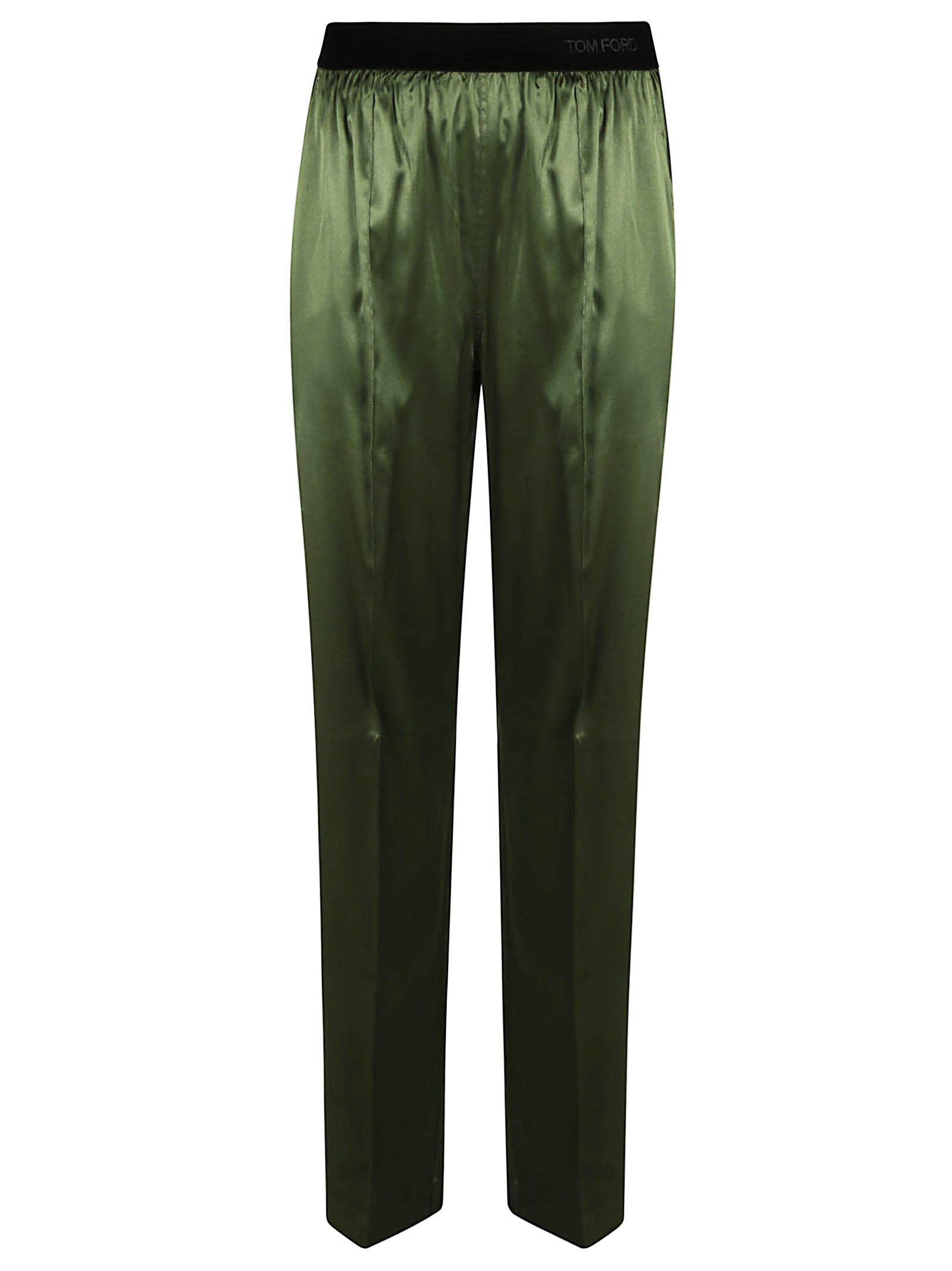 Smooth Silk Trousers with Logo Lettering