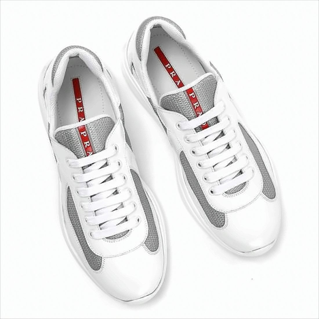 White Leather and Grey Mesh Sneakers