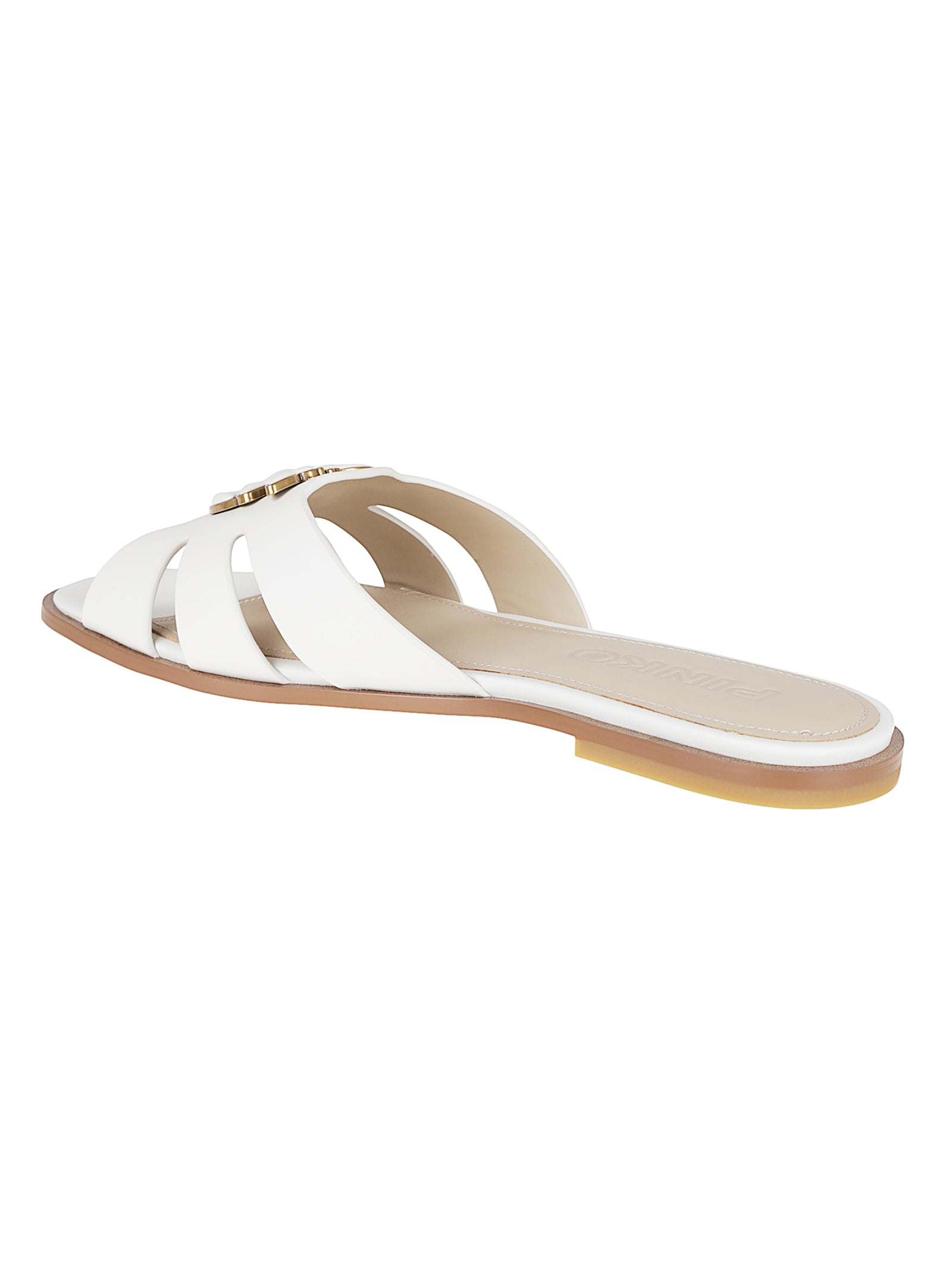 Open-Toe Leather Slippers with Metallic Emblem