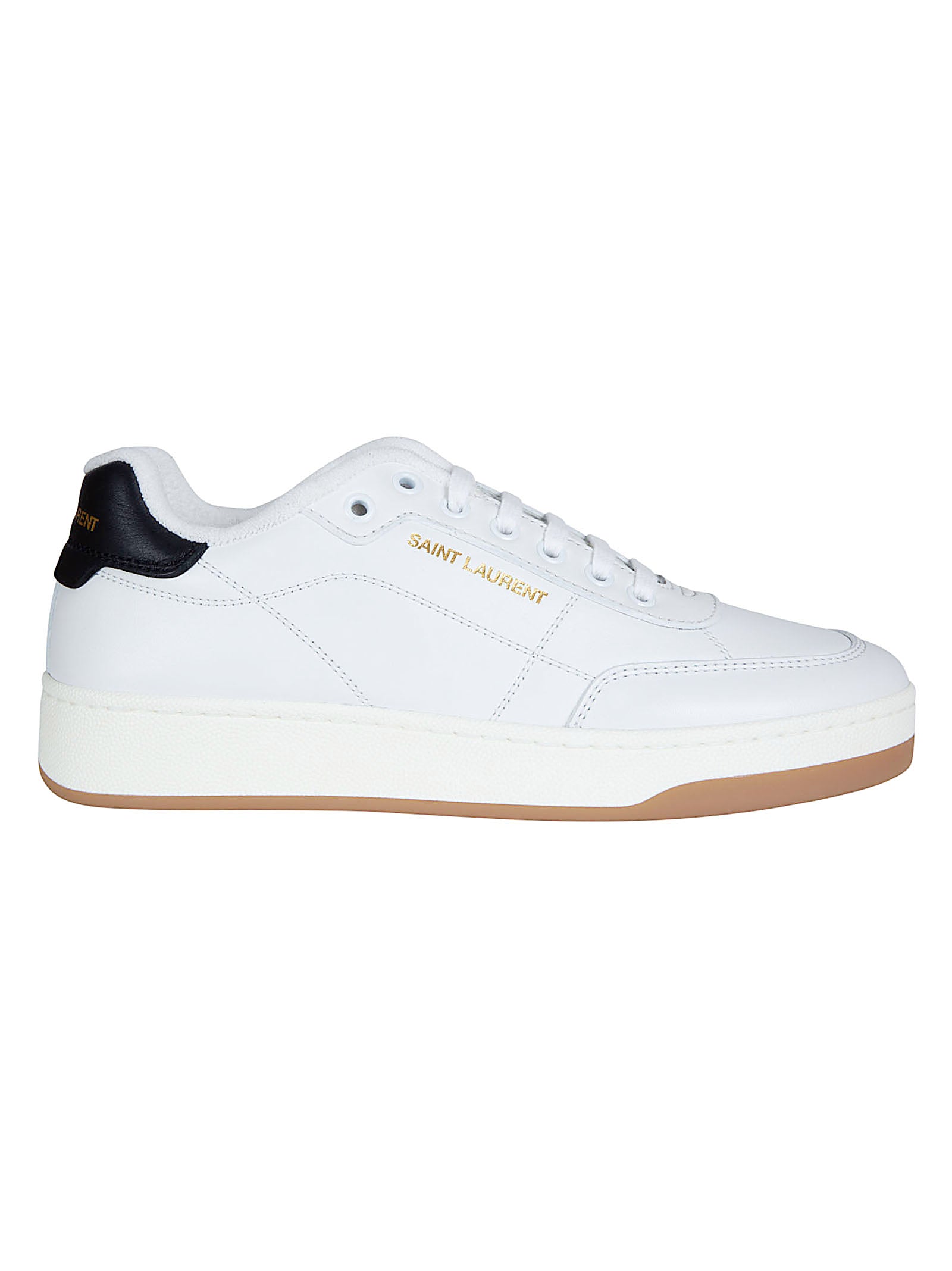 Low-Top Lace-Up Sneakers with Gold Accents and Contrasting Details