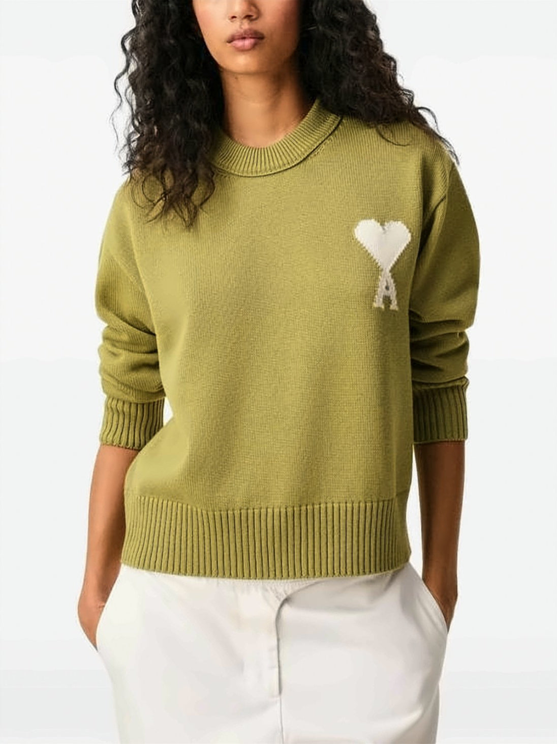 Heart-Motif Wool And Cotton Blend Crewneck Sweater