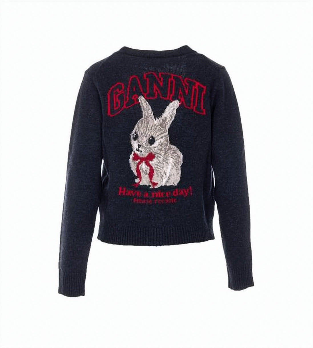 Deep V-Neck Cardigan with Playful Embroidered Rabbit