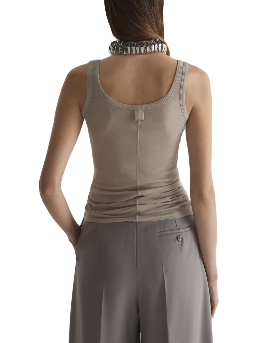Brown Minimalist Crew Neck Knit Top