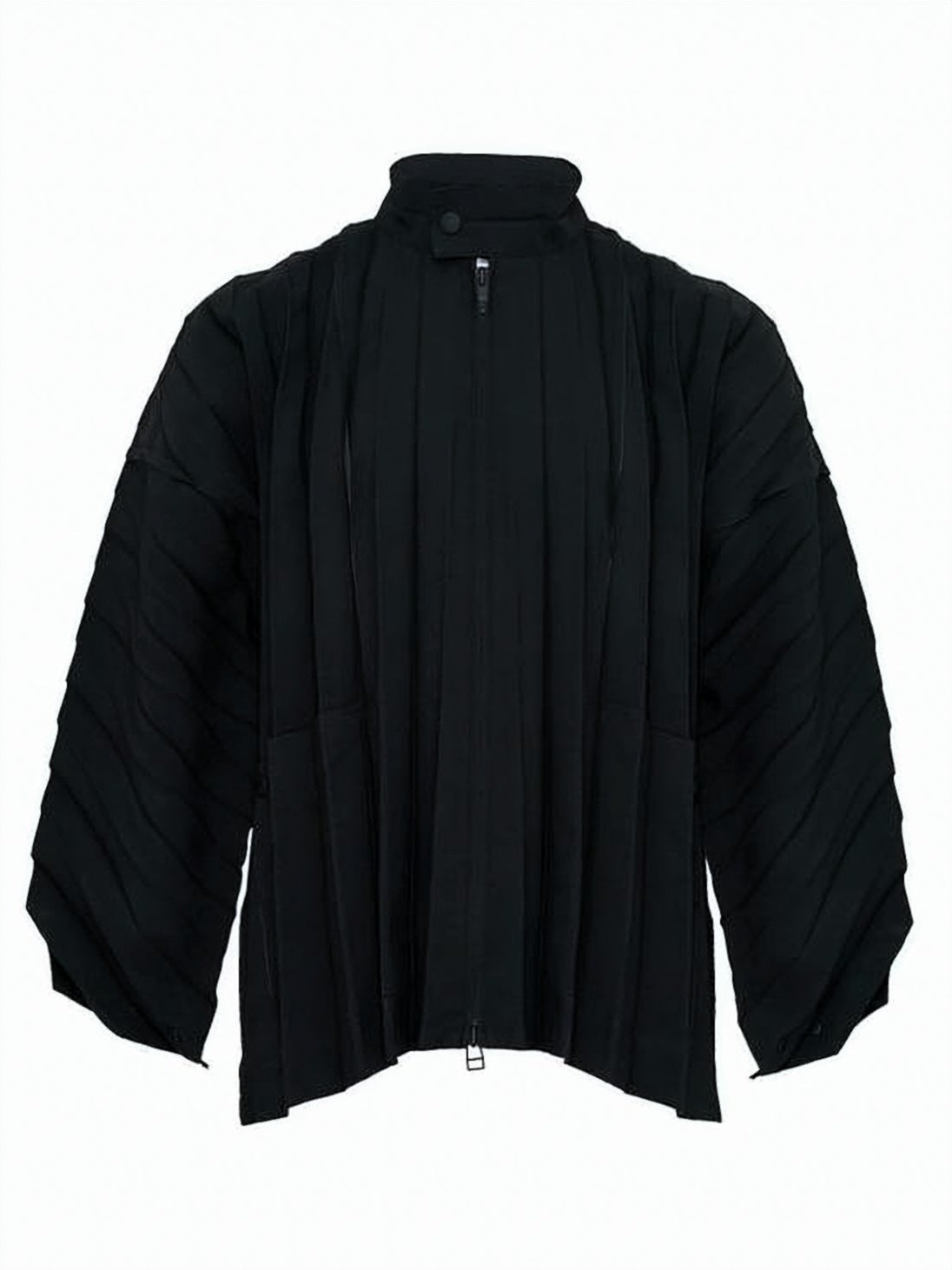 Pleated Design Black Coat With Structured Silhouette