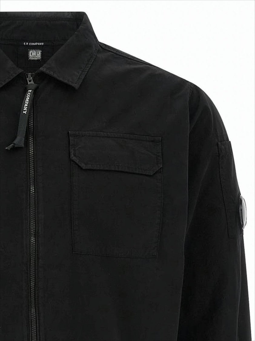 Minimalist Black Cotton Jacket with Unique Lens Detail