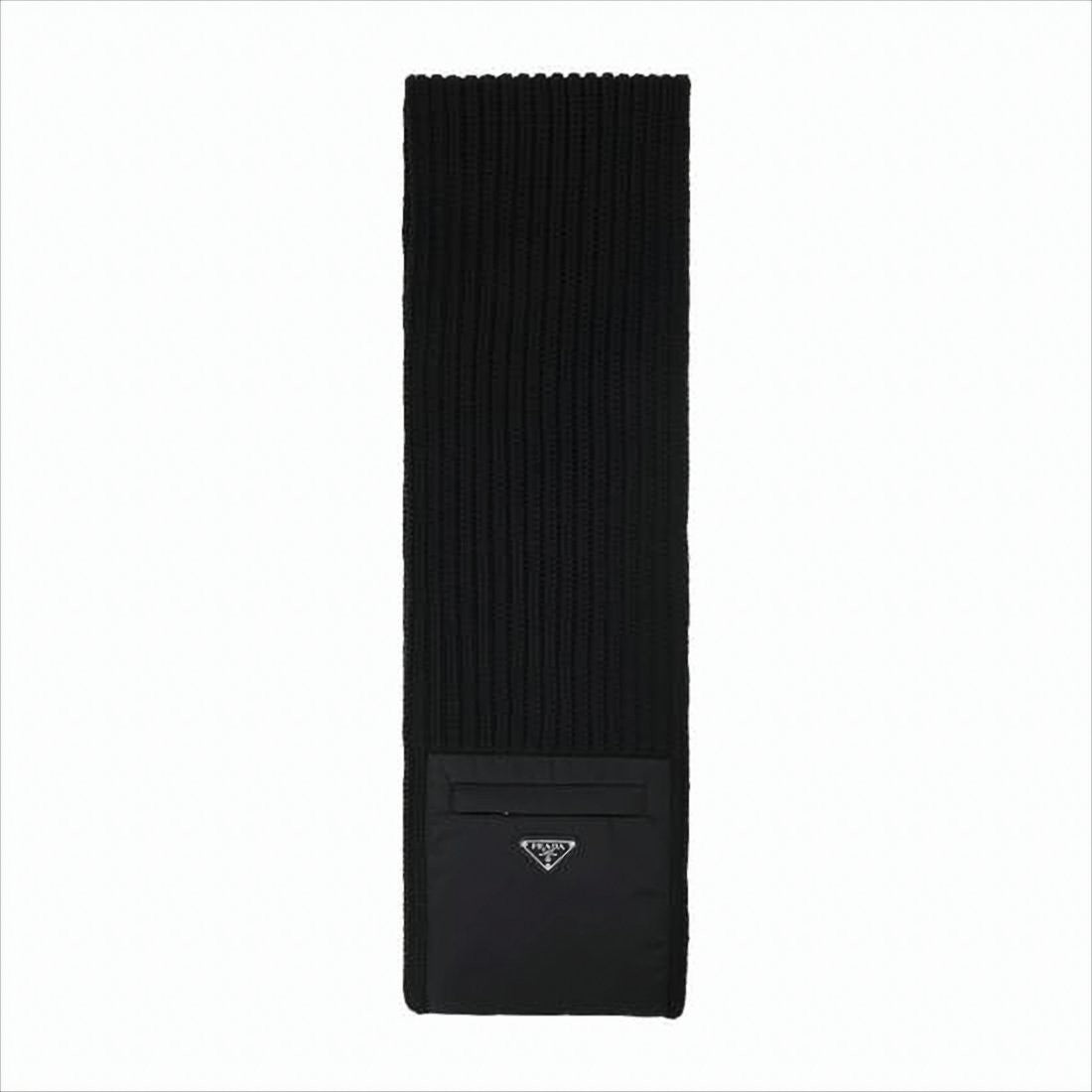Ribbed Knit Wool Scarf with Logo Embellishment