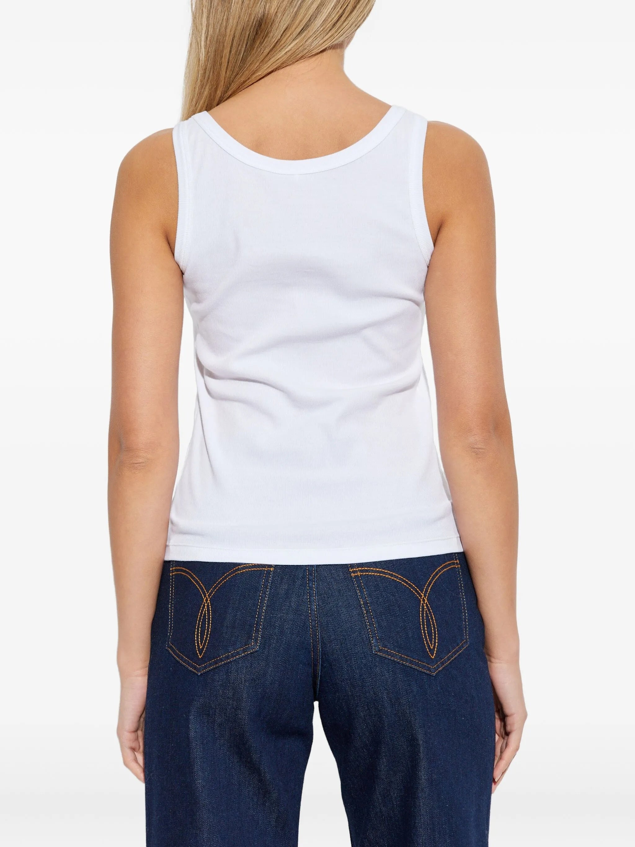 White Fitted Logo Patch Cotton Top